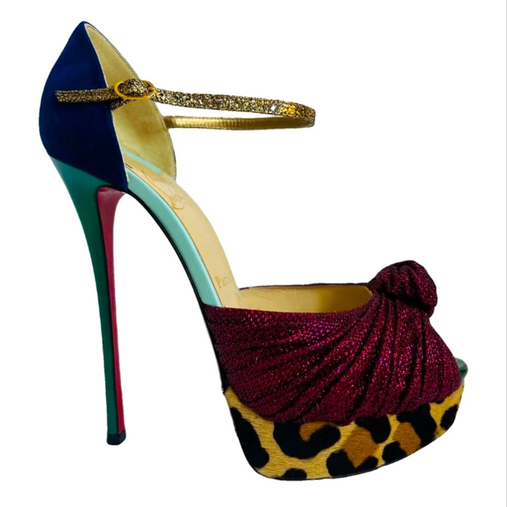 Christian Louboutin Marchavekel Leopard Glitter Knot Pony Platform Peep Toe Heel